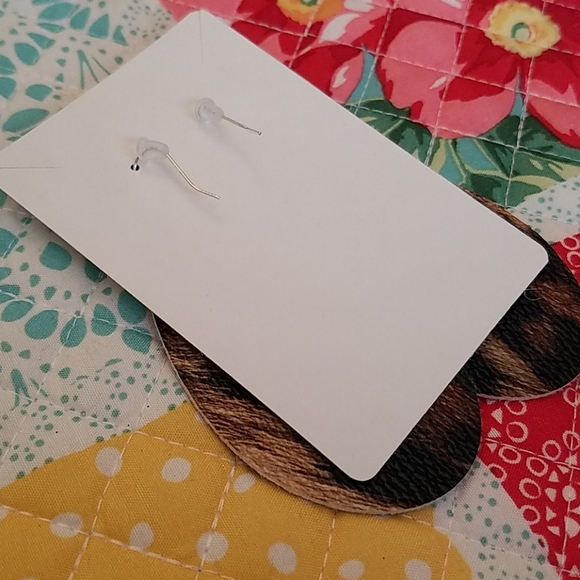 Handmade Faux Leather Leopard Earrings - Picture 3 of 4